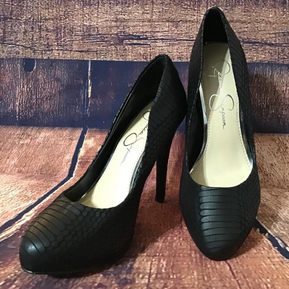 Jessica Simpson Sz 6B Nelson Black Snakeskin Pumps - Picture 2 of 13